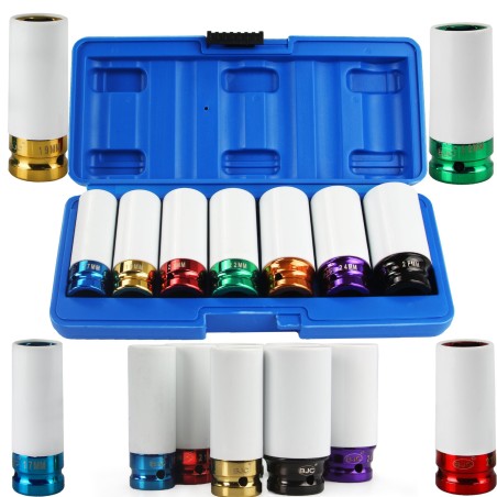 Set kit 7pz bussole chiavi bulloni 1/2" antigraffio per cerchi in lega 17-27mm